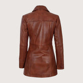Kandis Womens Cognac Leather Car Coat